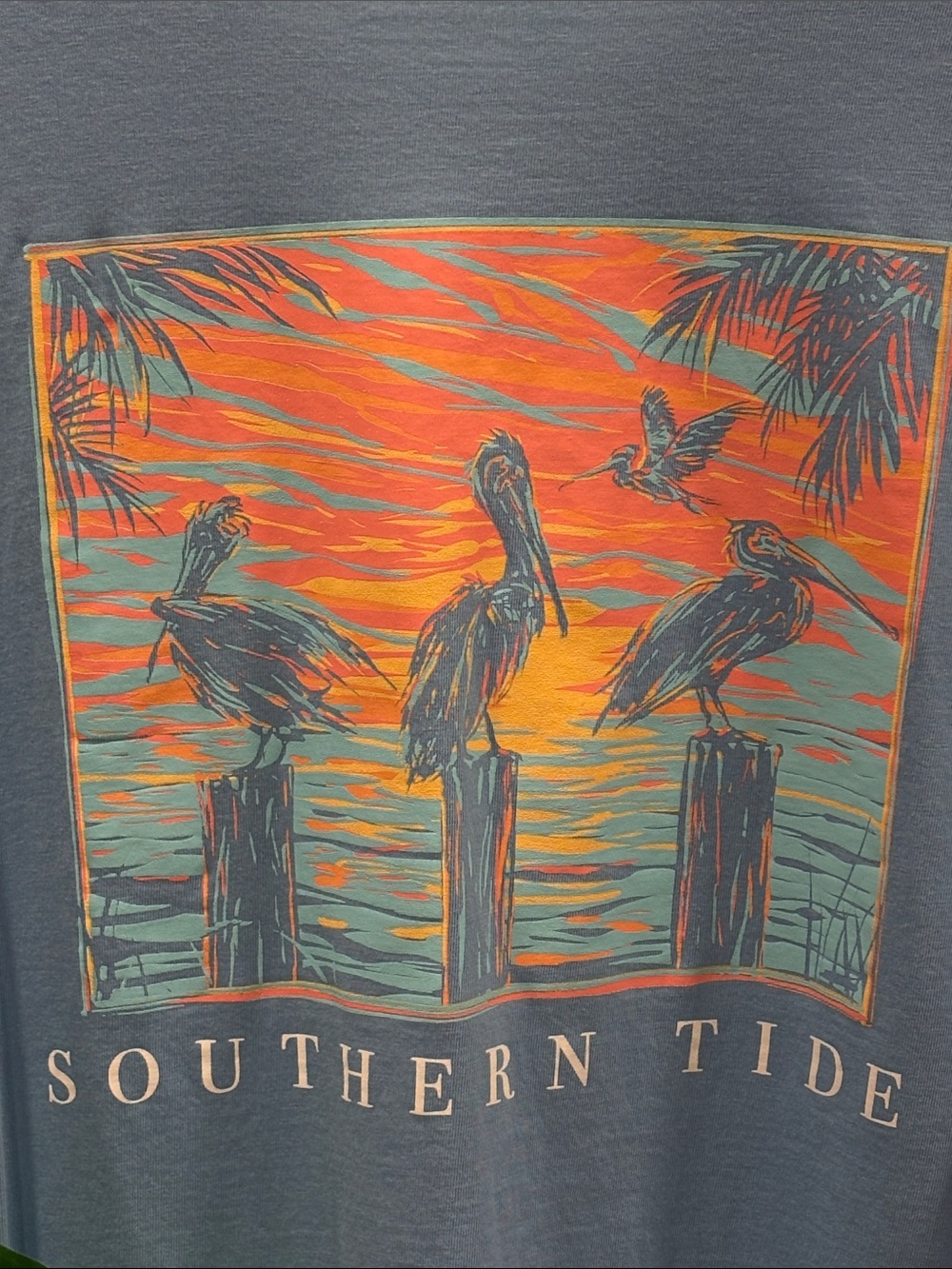 Southern Tide Light Blue Long-Sleeve Pocket with Pelican Sunset